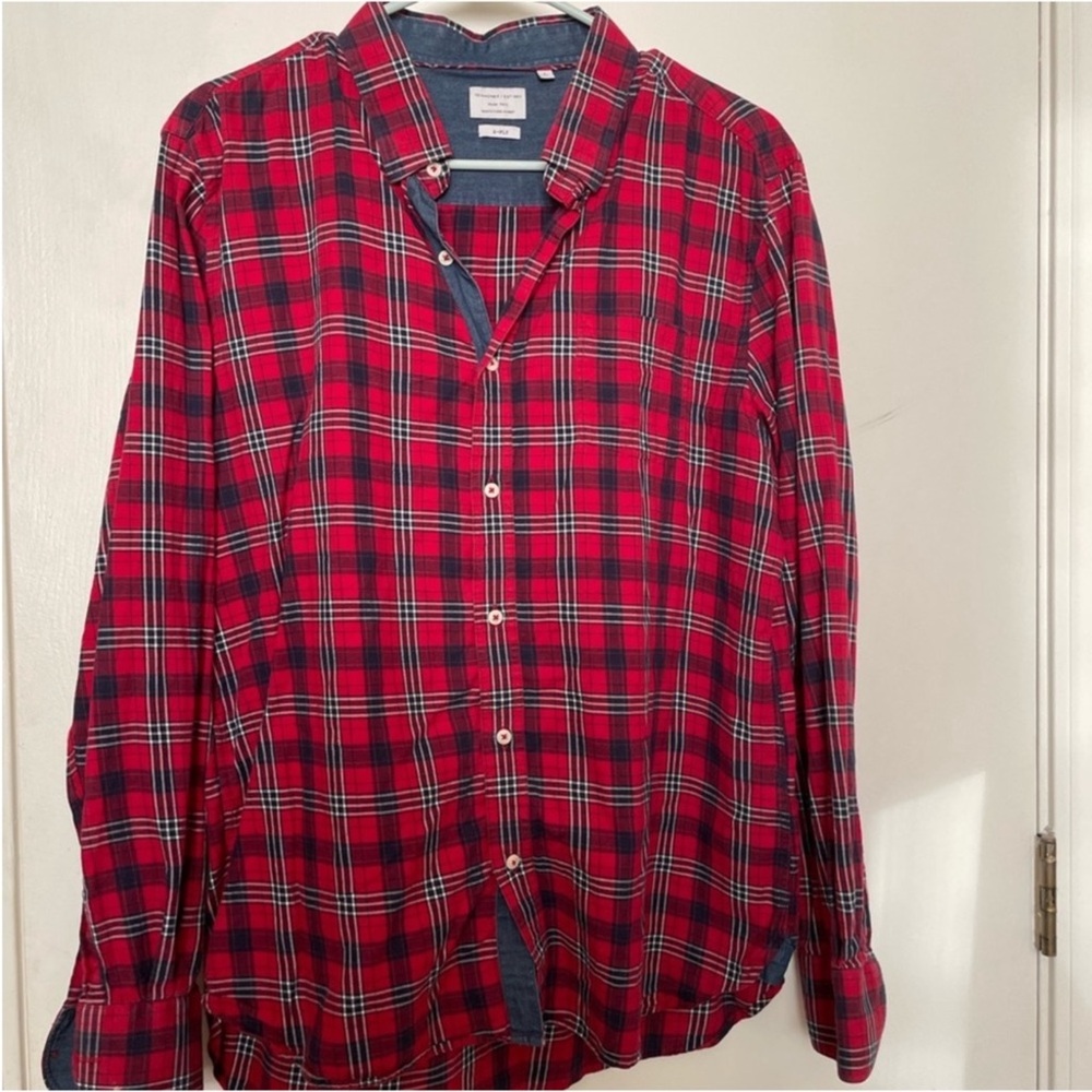 7 Diamonds Red Plaid Long Sleeve Flannel Men’s Shirt Size Large
